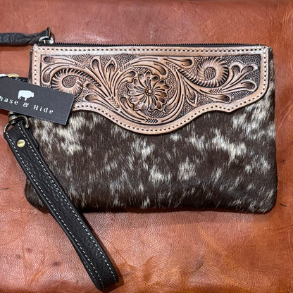 Mia Hide &amp; Tooled Leather Clutch 