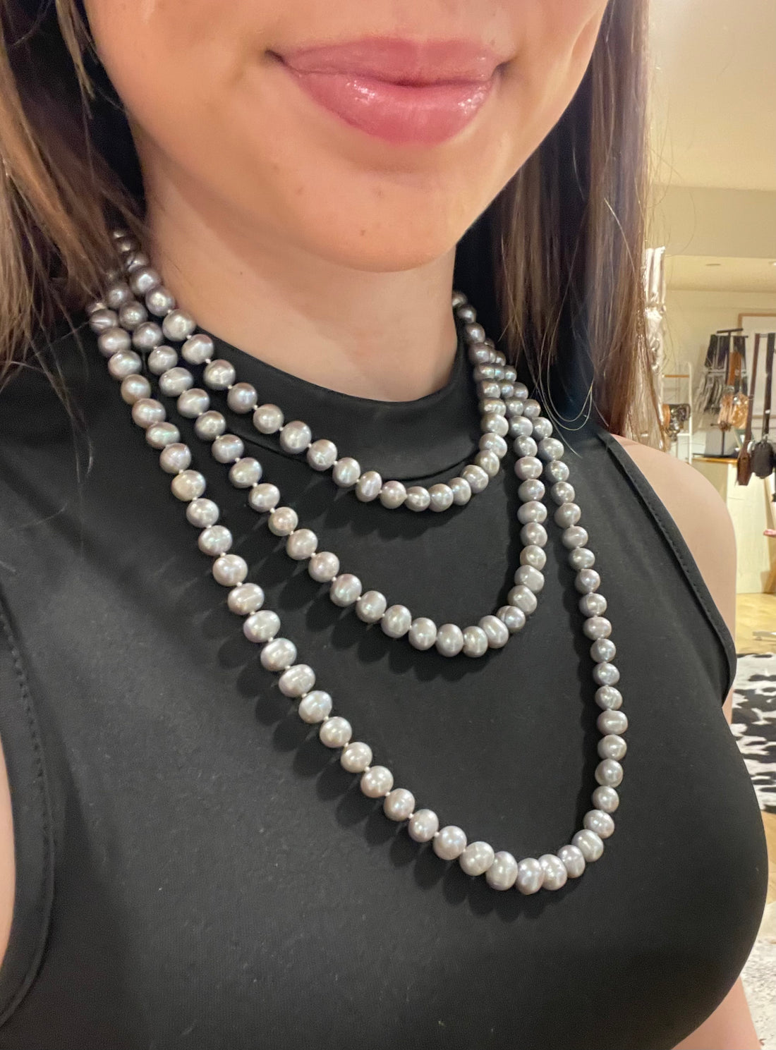Grey Freshwater String of Pearls 
