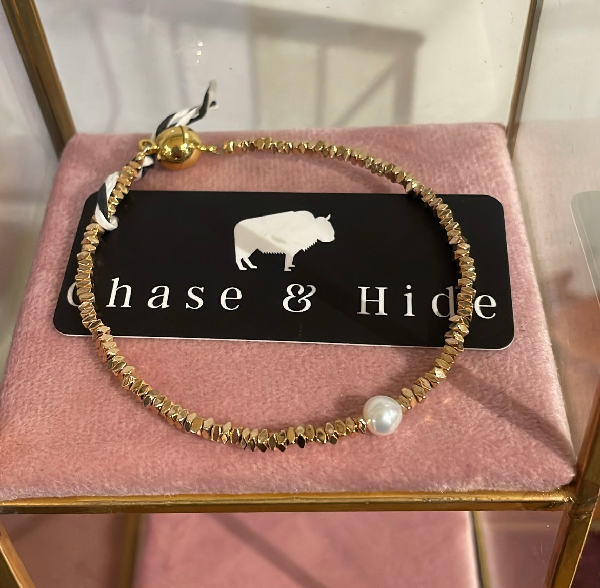 Electroplated bead and pearl bracelet 