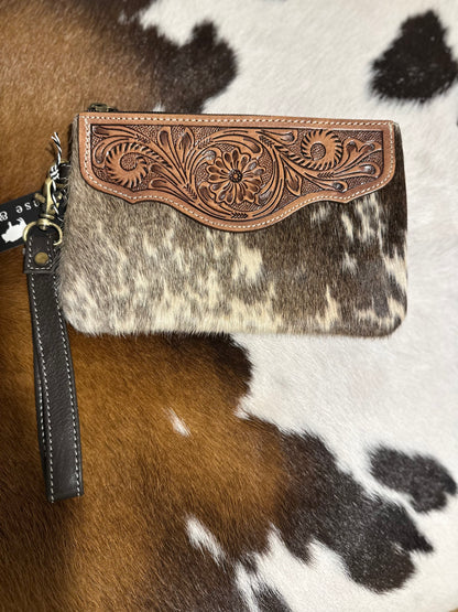Mia Hide &amp; tooled leather clutch 