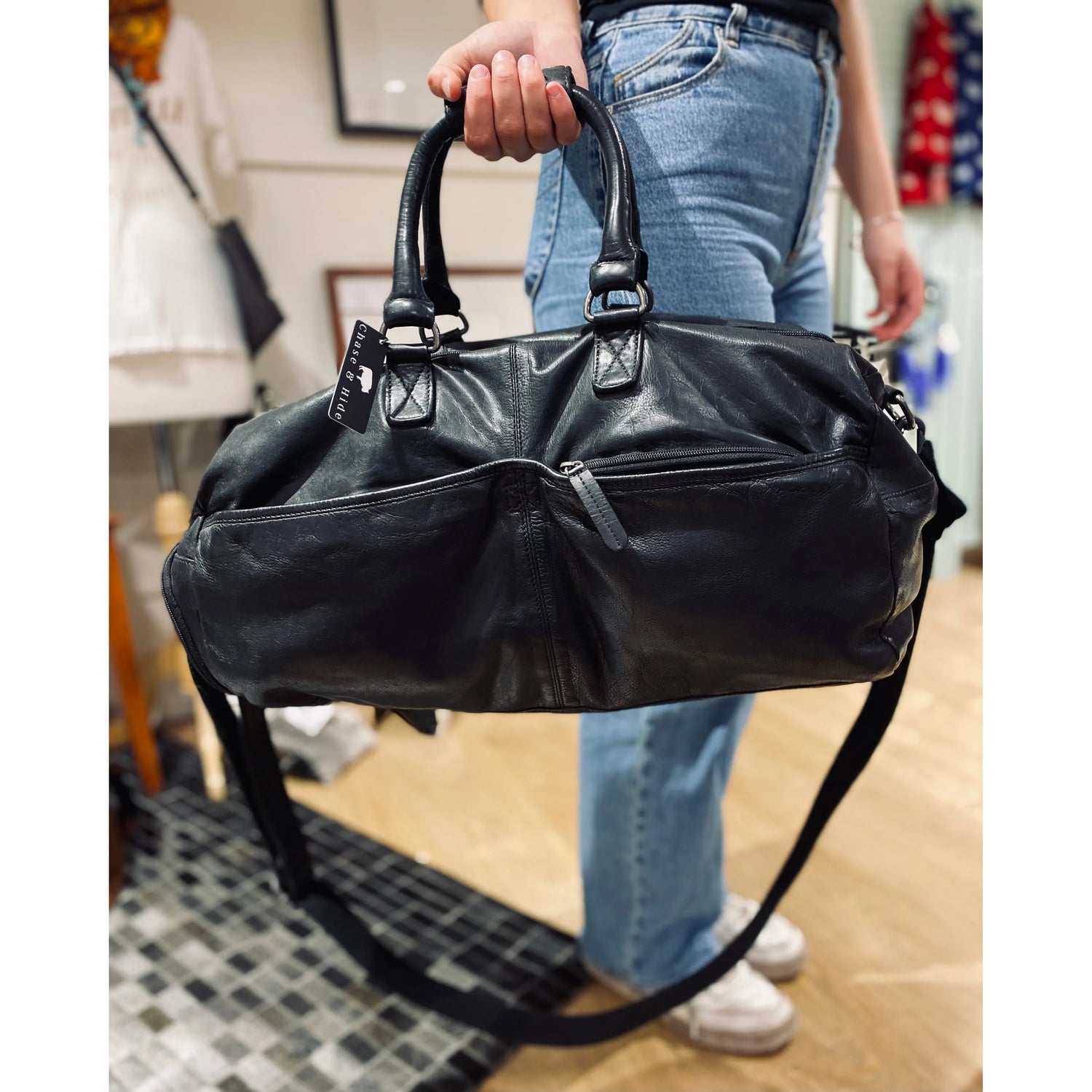 Black Leather overnight Bag 