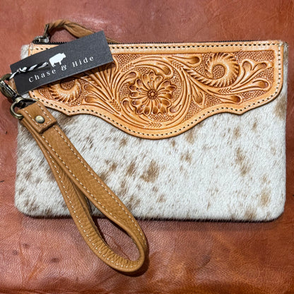 Mia Hide &amp; Tooled Leather Clutch 