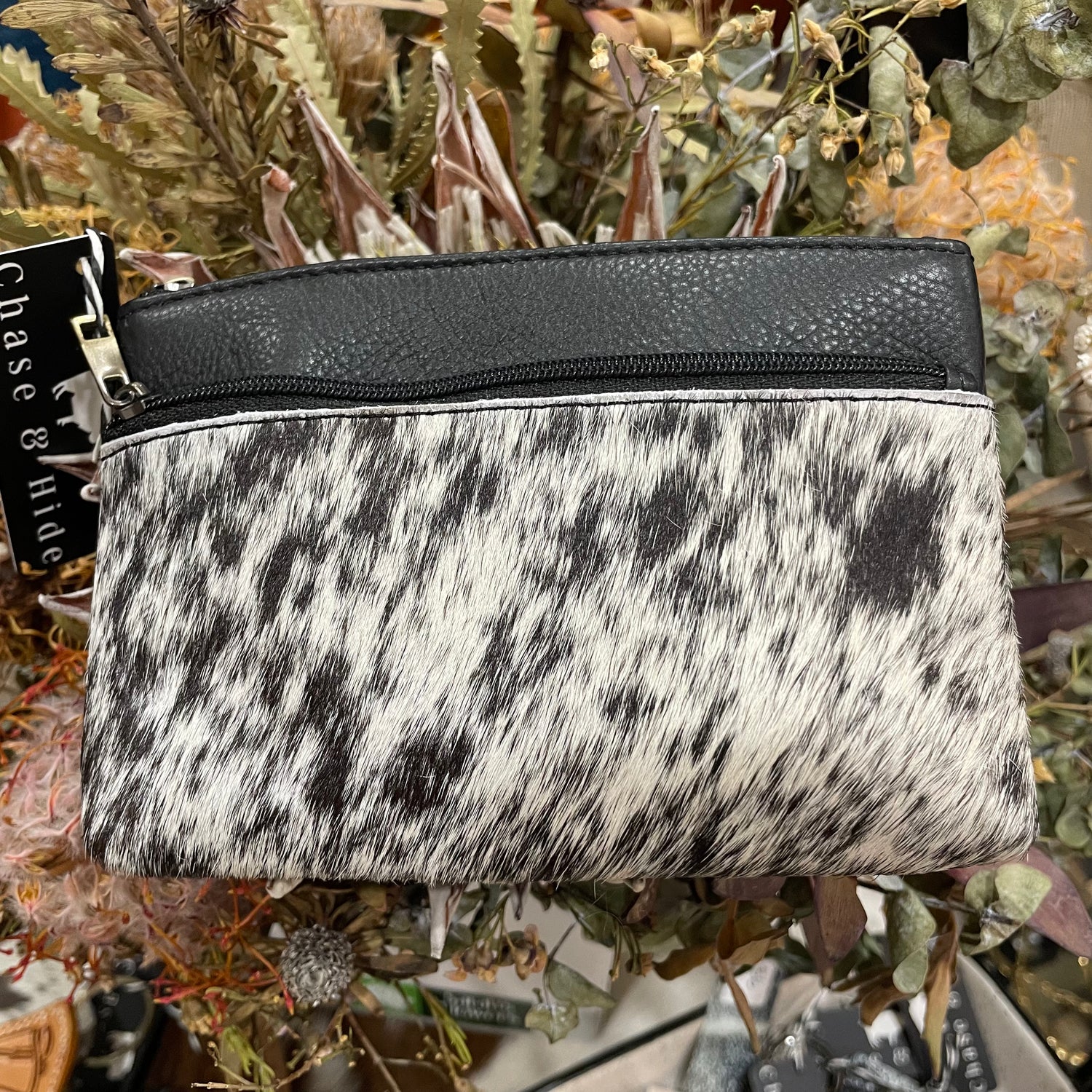 Double Zip Cowhide Clutch 