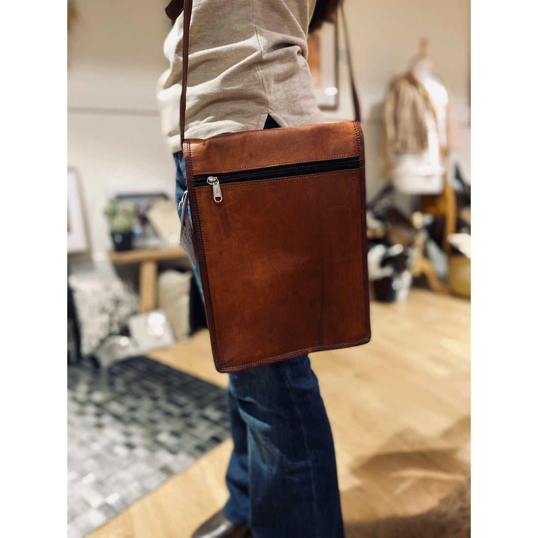 Tall Leather Satchel 11”