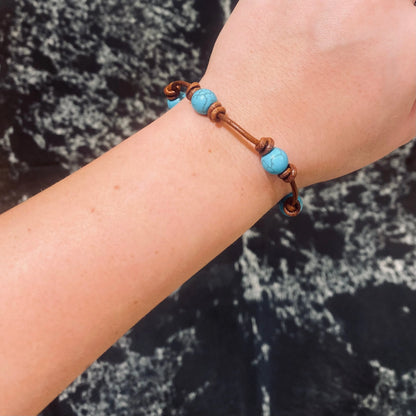 Leather and Turquoise bead bracelet 