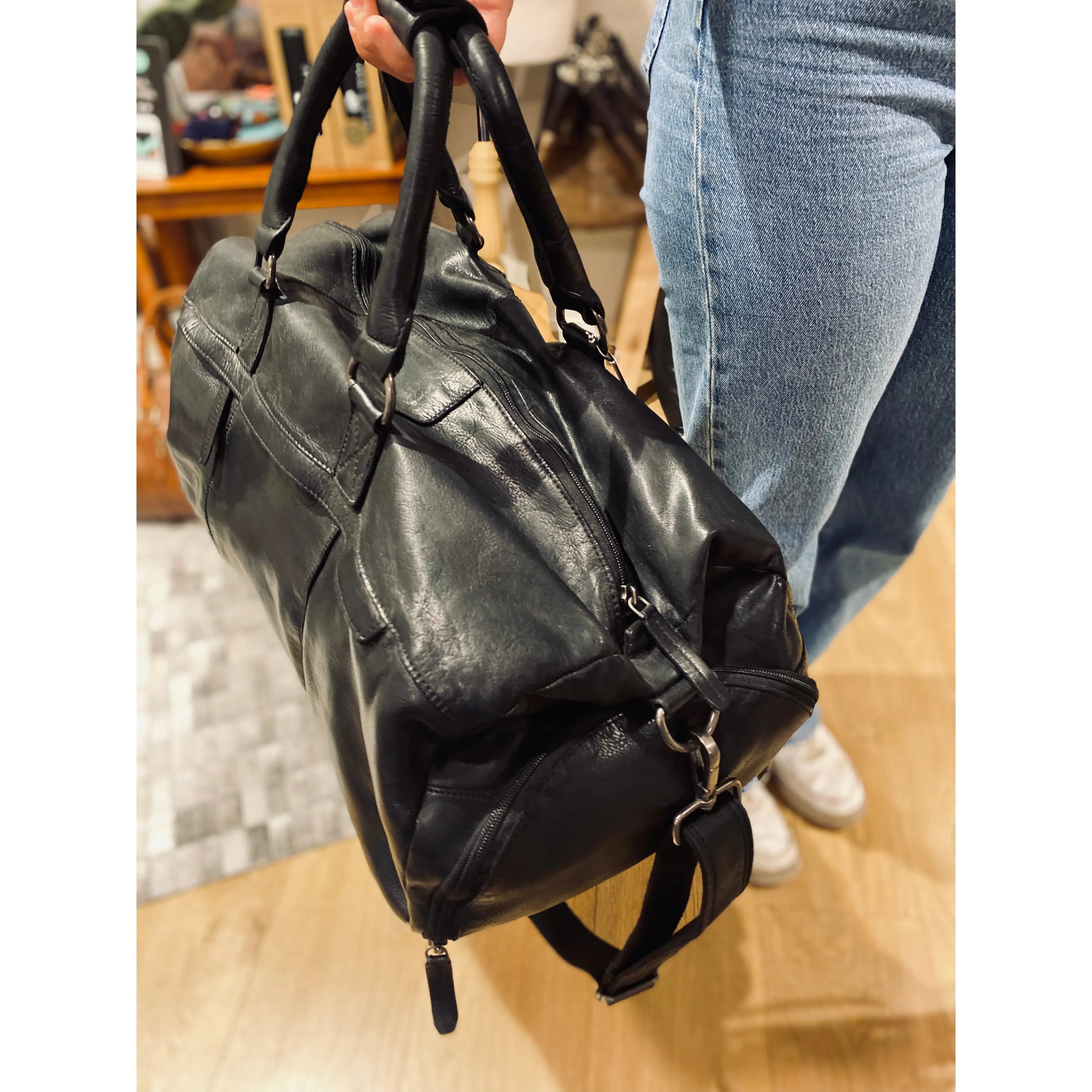 Black Leather overnight Bag 