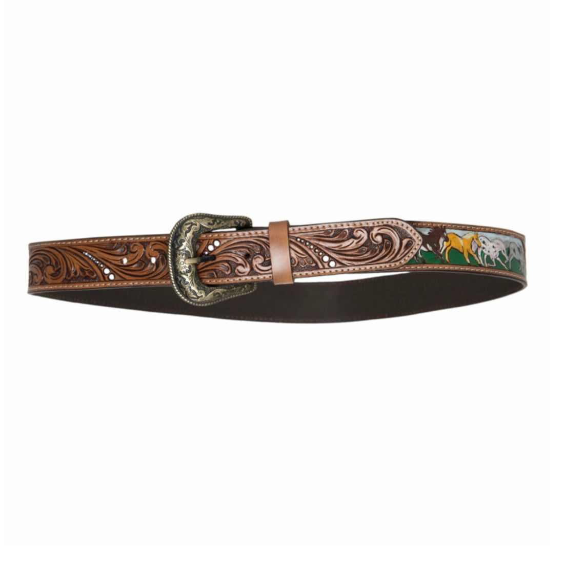 Tooling Leather Belt with Removable Buckle and Horse Paint