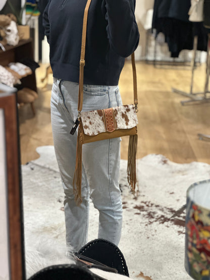 Hand Painted Tooling Leather Flap Cowhide Bag With Fringes – AB74