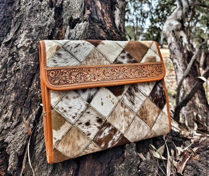 Patchwork Cowhide and Tooling Leather Makeup Bag – AT65