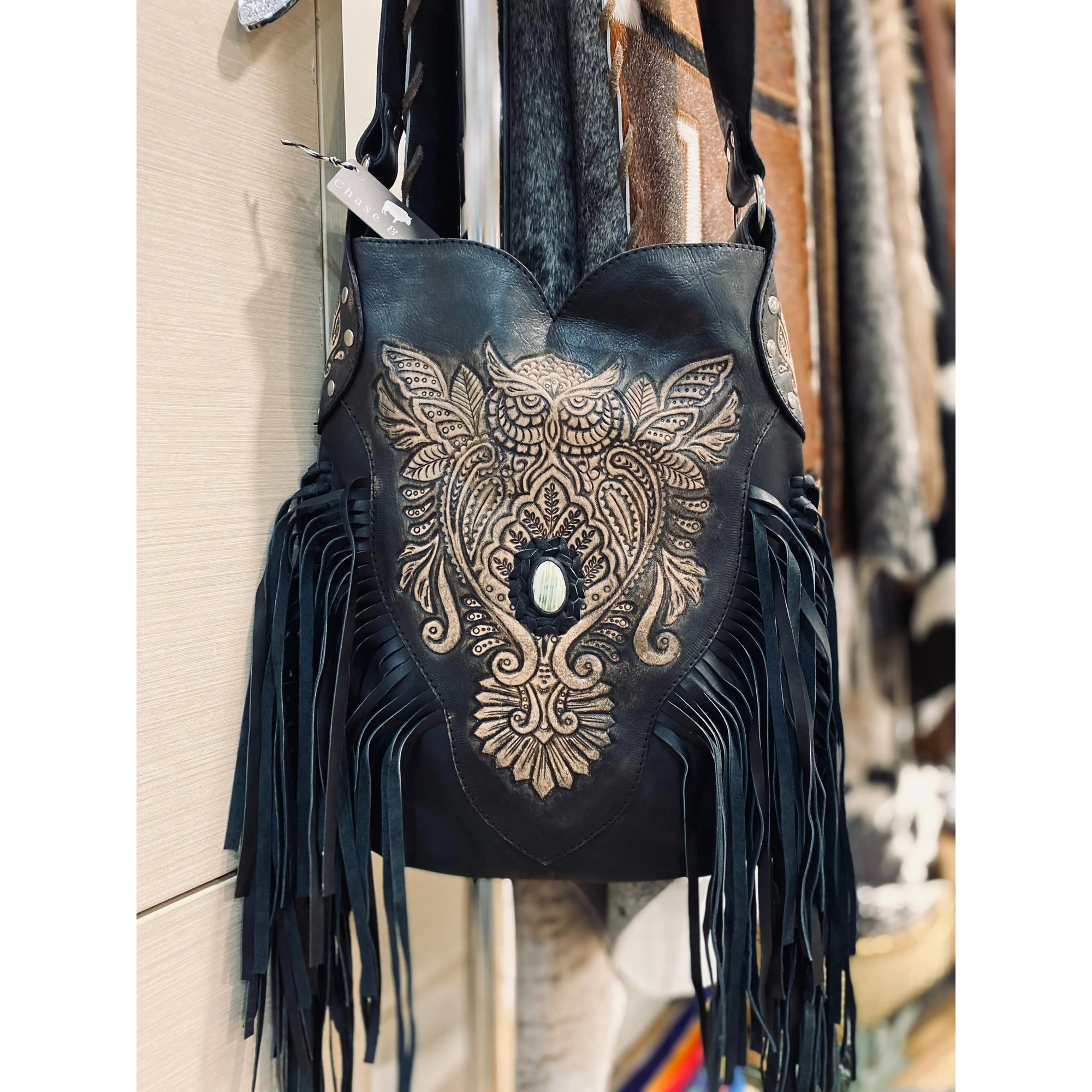 Black Owl Crossbody Bag owl Chase Hide Pty Ltd