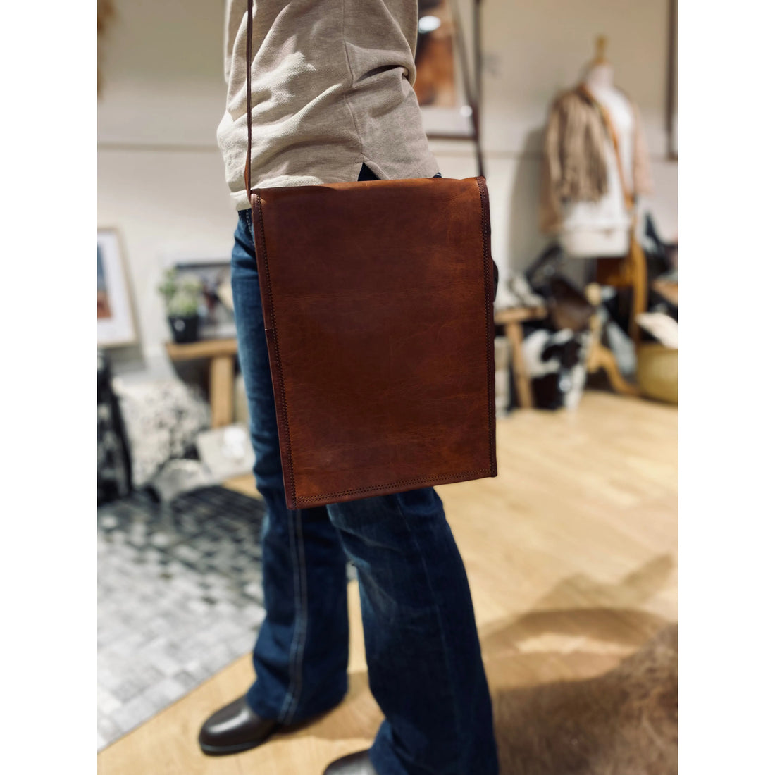 Tall Leather Satchel 11”