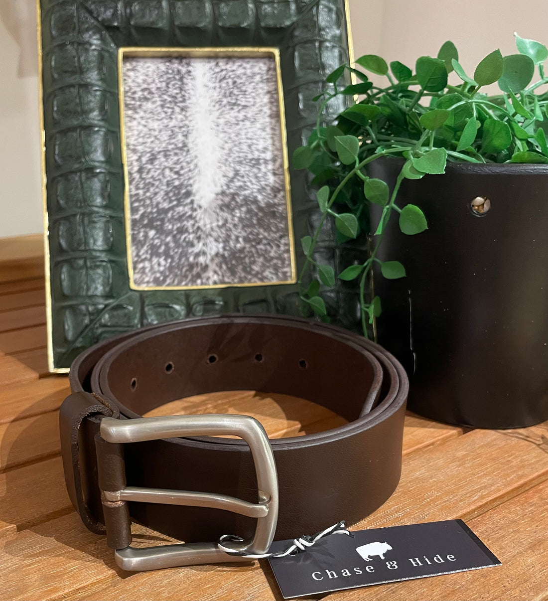 Leather Belt with Silver Buckle