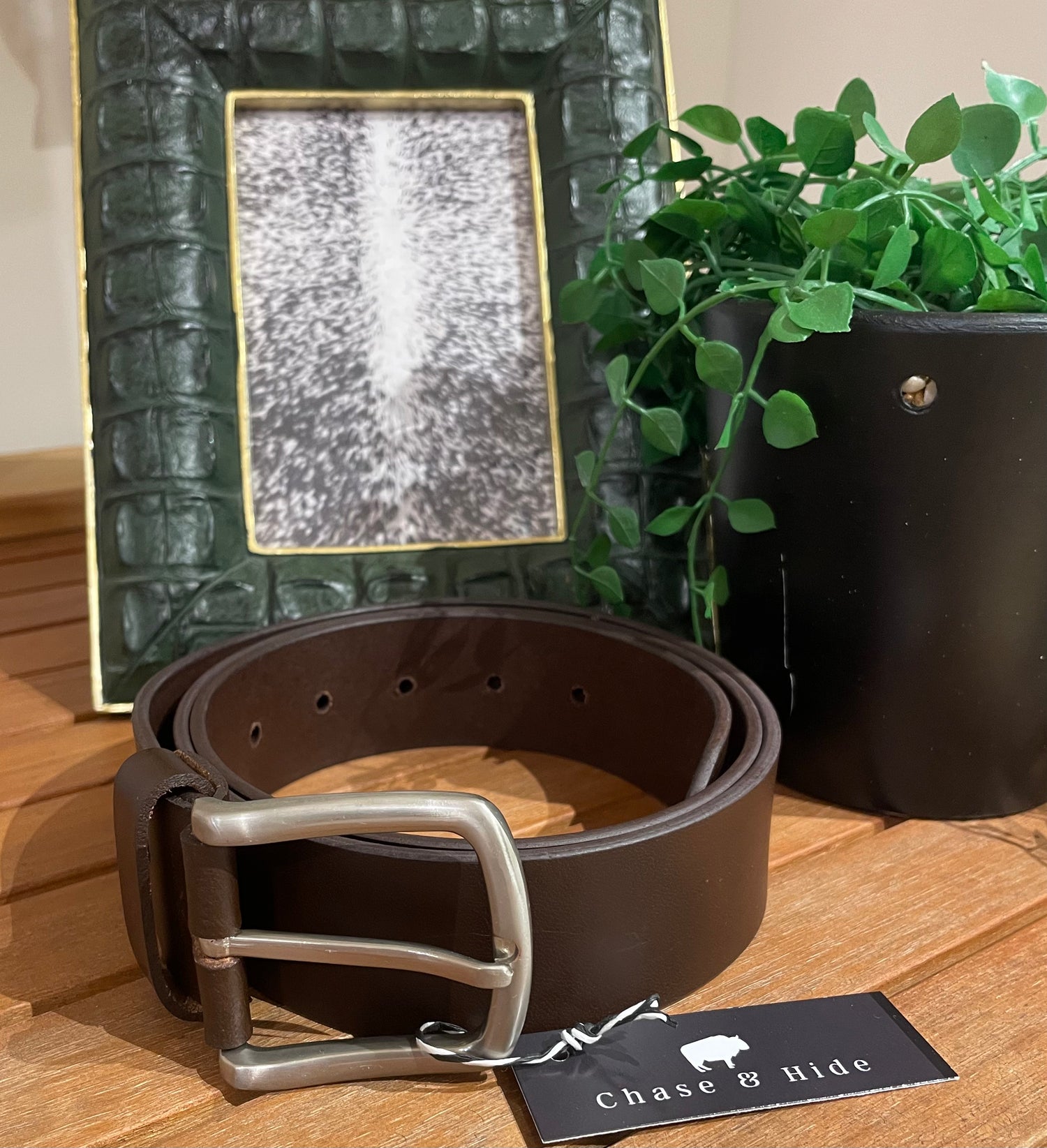 Leather Belt with Silver Buckle 