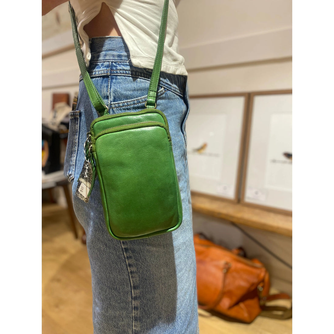 Green Leather pouch Sling 