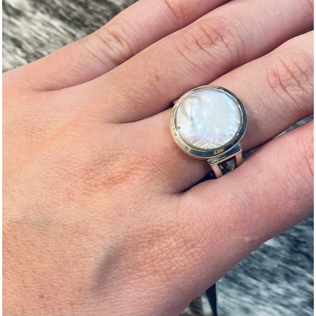 Freshwater Coin Pearl Silver Ring 