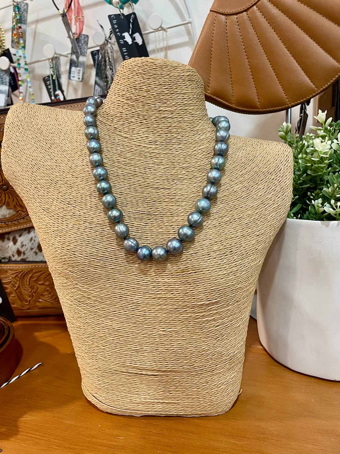 Black Derp Blue Pearl Necklace