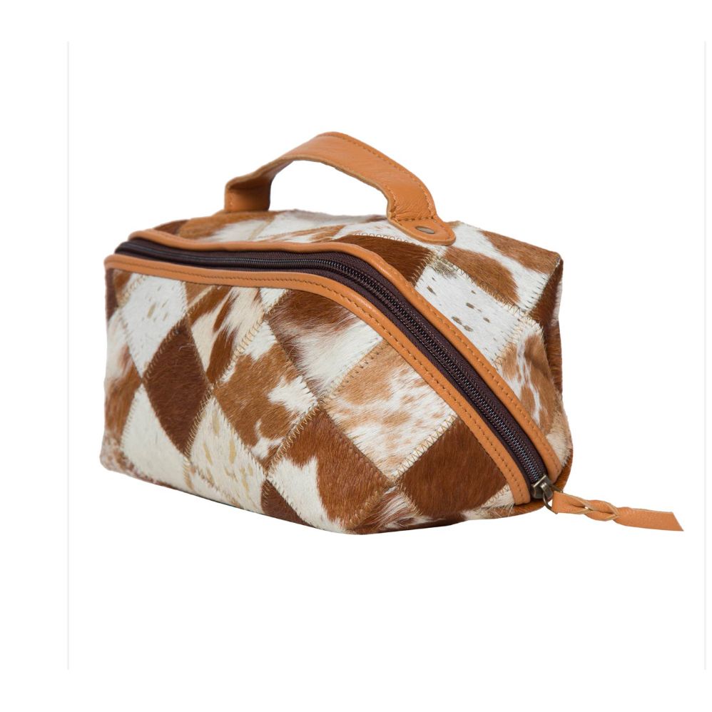 Patchwork Cowhide and Tooling Leather Cosmetics Bag – AT64