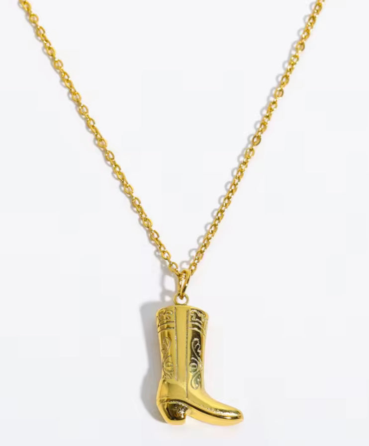 Gold Cowboy Boot Necklace 