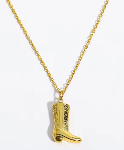 Gold Cowboy Boot Necklace 