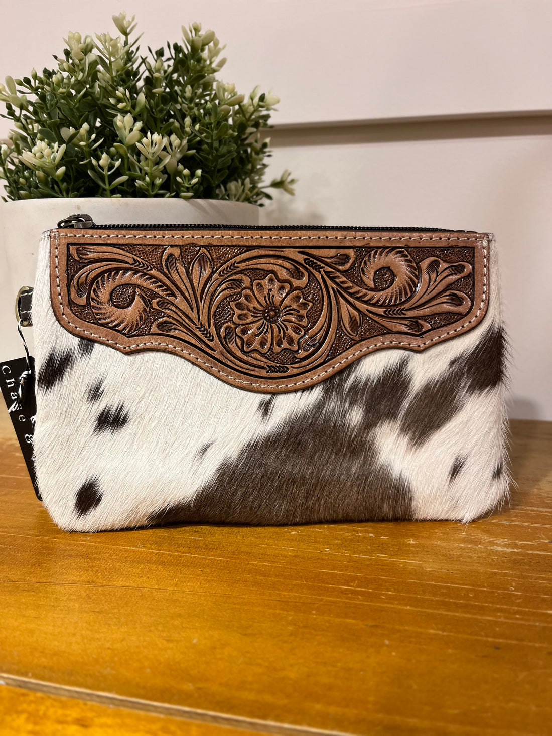 Mia Hide &amp; tooled leather clutch 