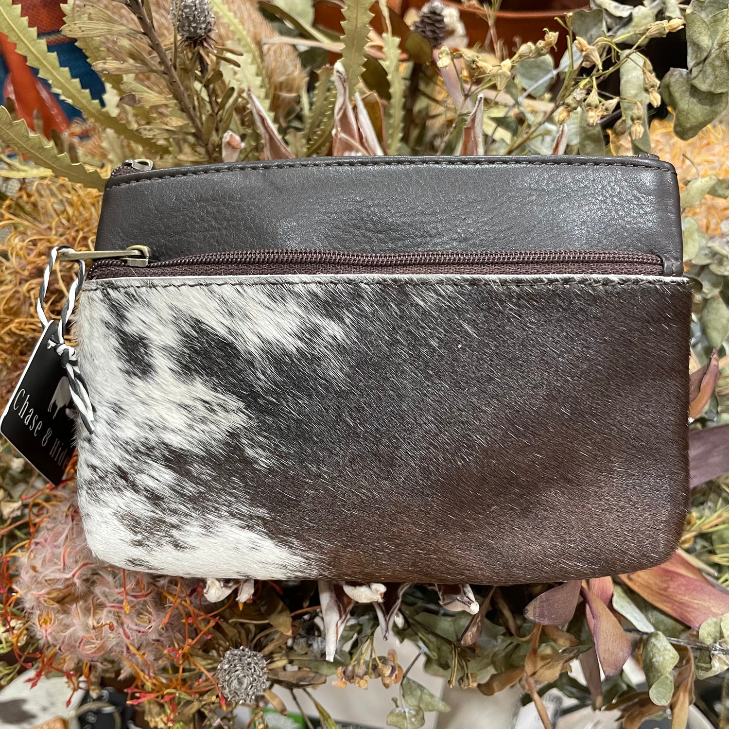 Double Zip Cowhide Clutch 