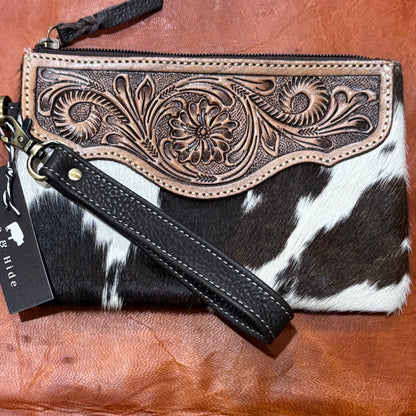 Mia Hide &amp; Tooled Leather Clutch 
