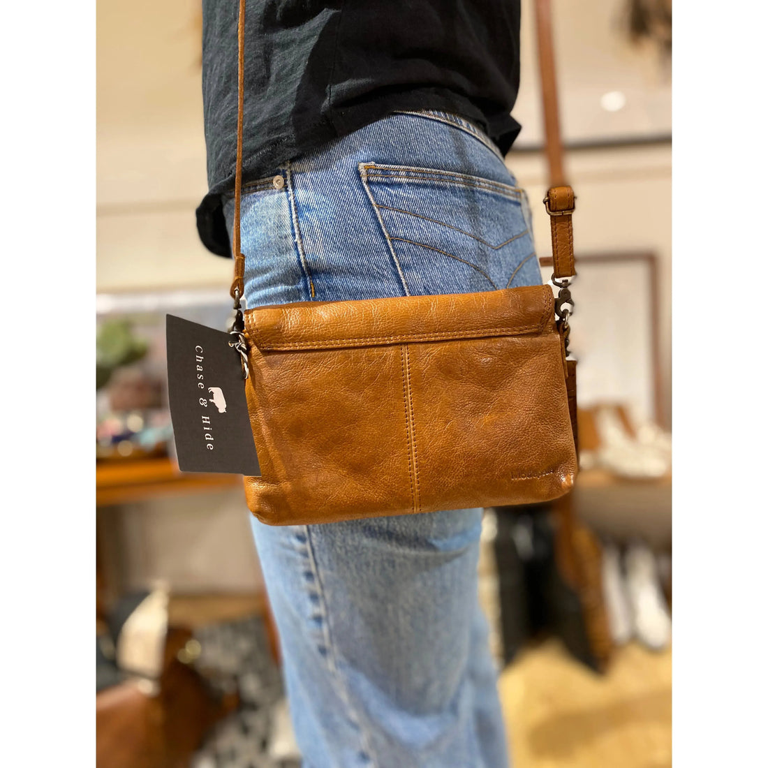 Tan Leather Clutch Sling 