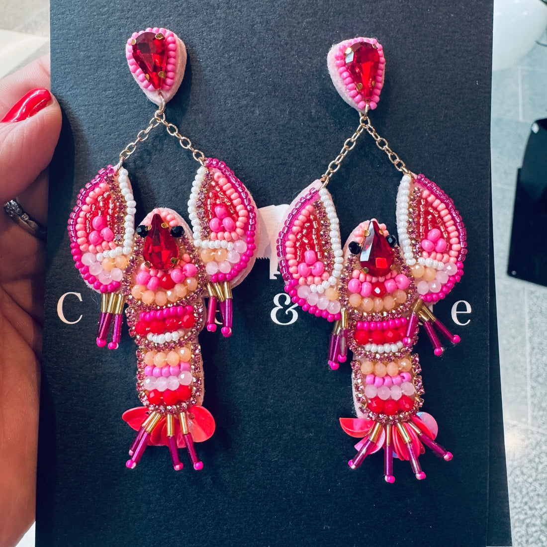 Lobster Earrings - Festive Pink