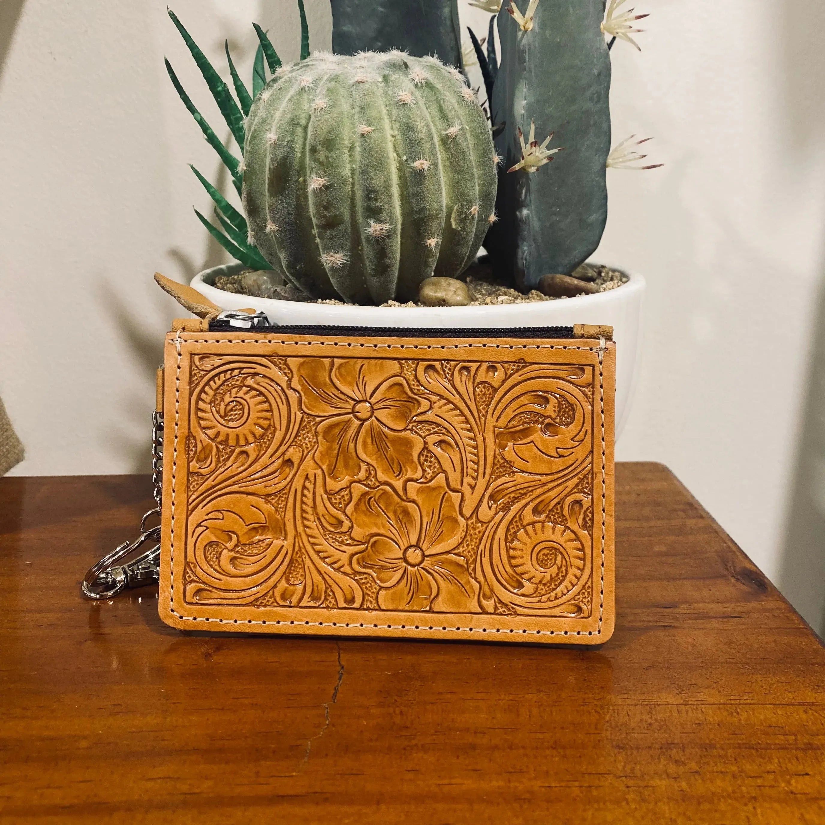 Tooled Leather Card Holder 