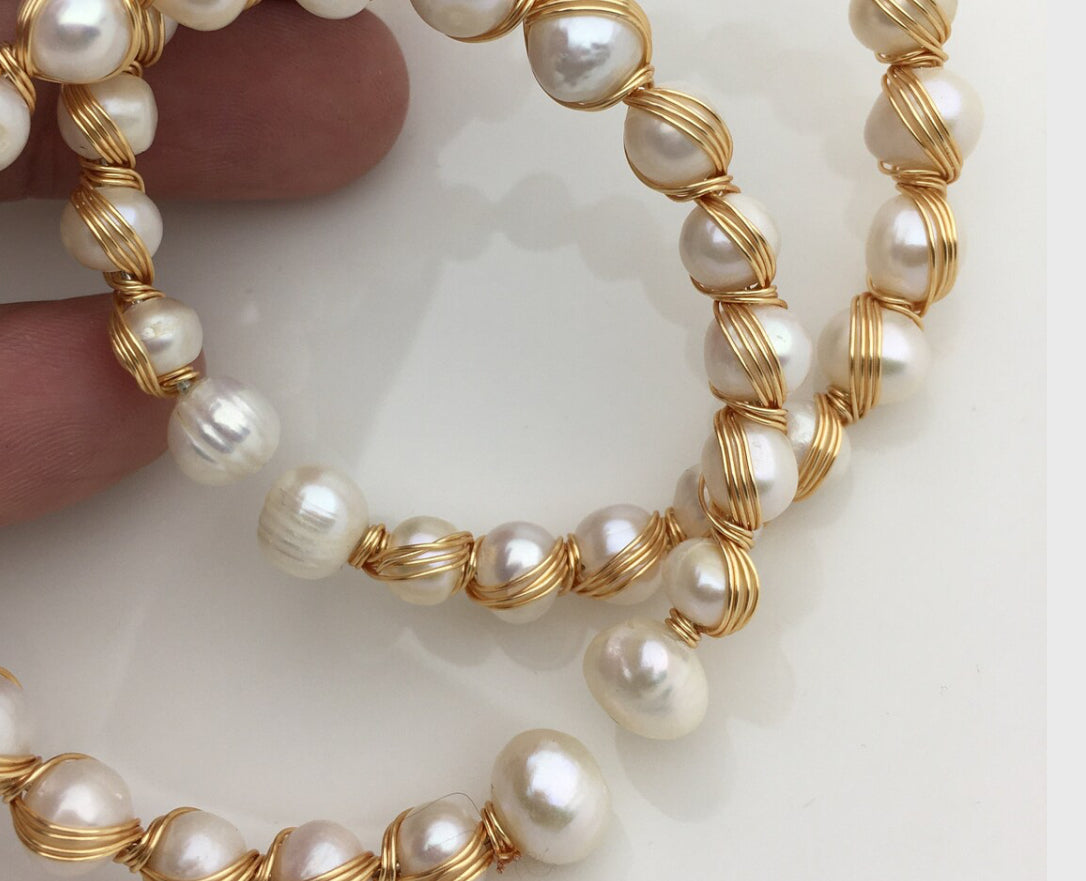 Gold Wrapped Pearl Bracelet 