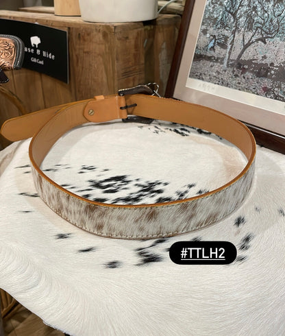 Tan Tooled Leather and Hide Belt 
