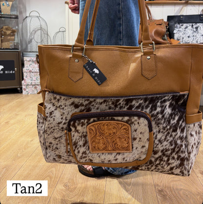Cowhide and tooling leather nappy / Large Bag 
