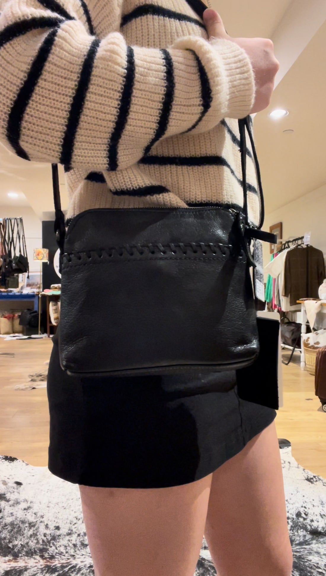 Small Black Crossbody with weave detail 