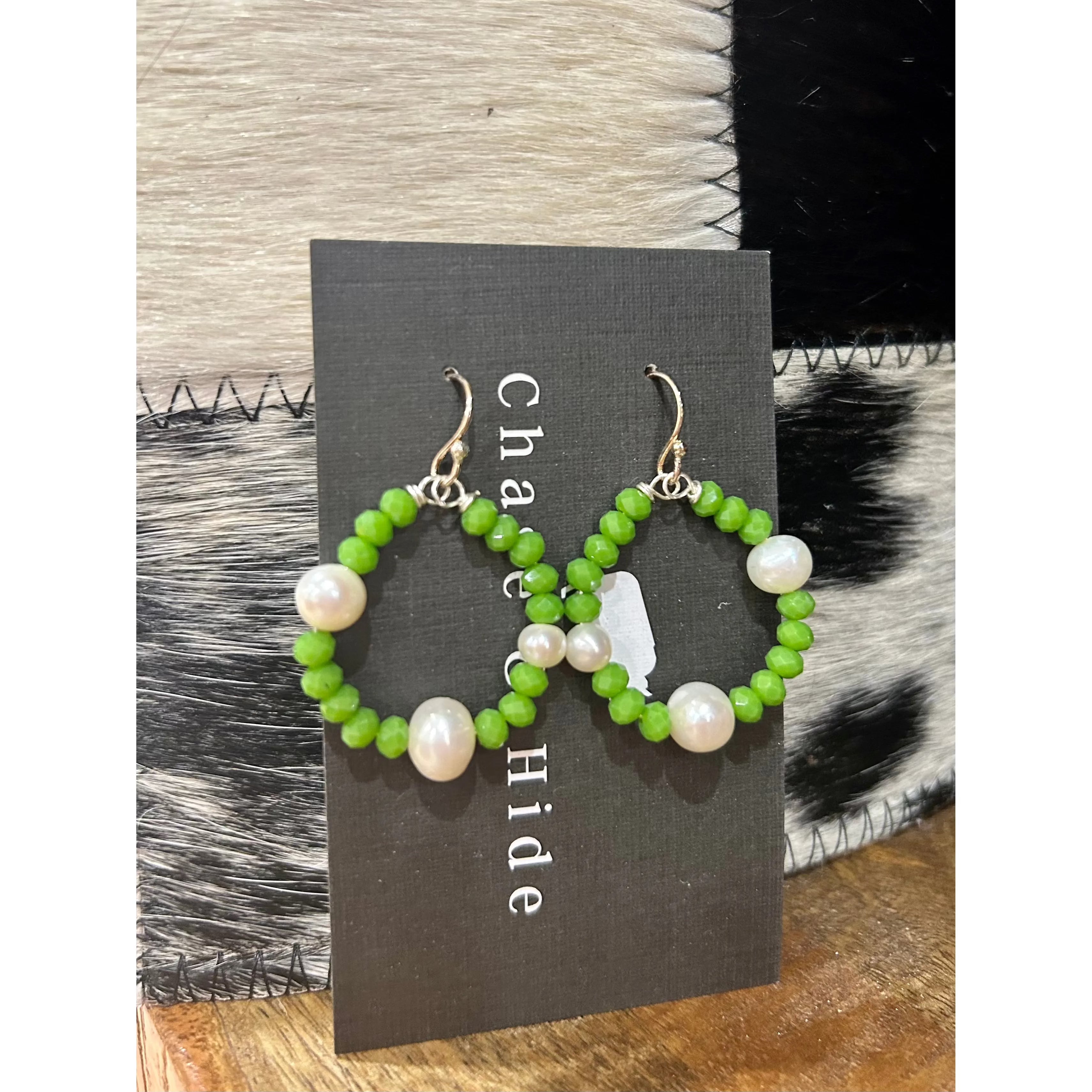 Lime Crystal and Pearl Earrings 