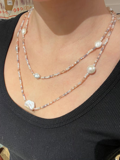 Freshwater Pearl and Faceted  Crystal Necklace 