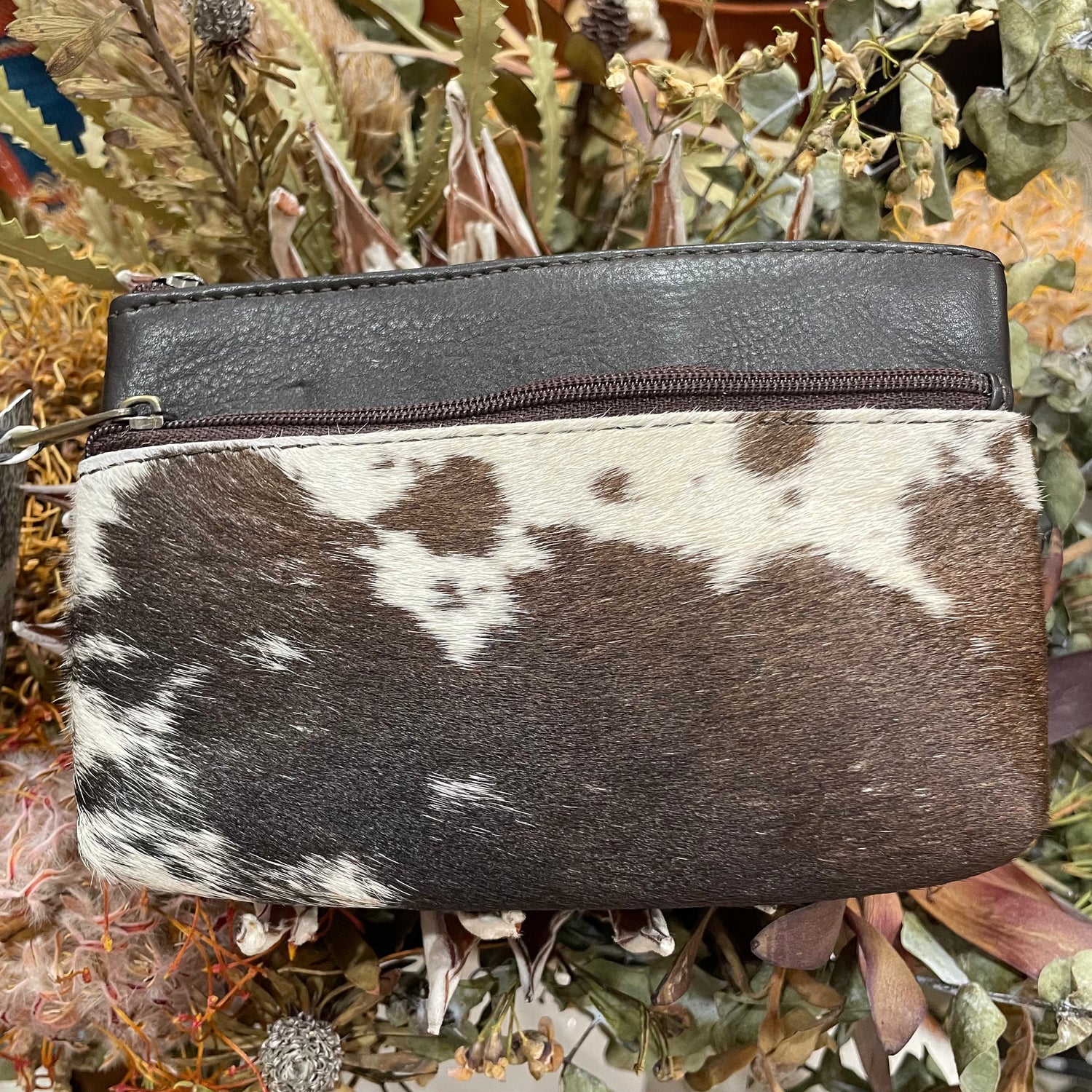Double Zip Cowhide Clutch 