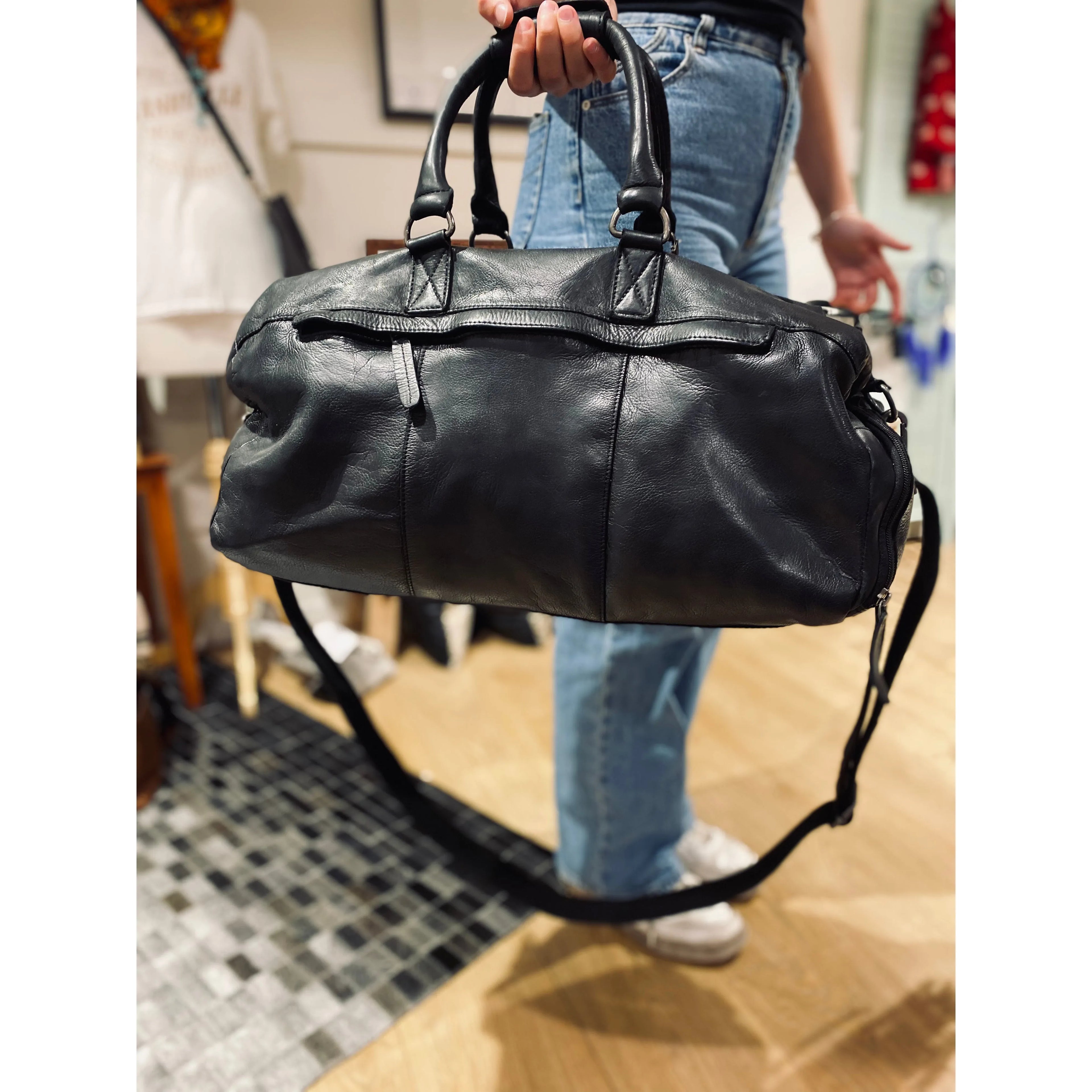 Black Leather overnight Bag 