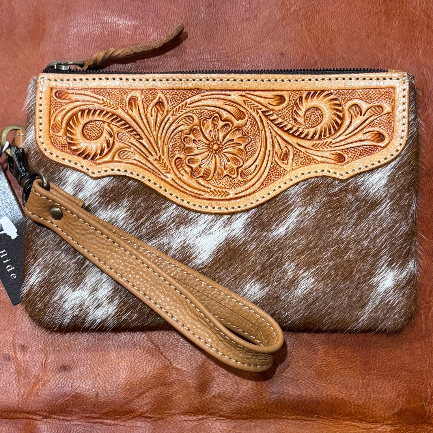 Mia Hide &amp; Tooled Leather Clutch 