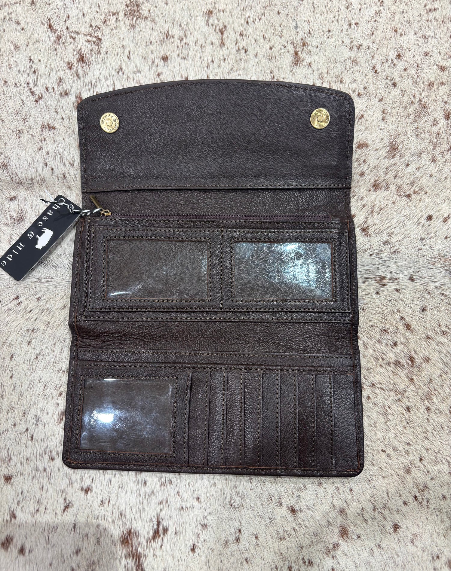 Tooled and Cowhide Leather Wallet 