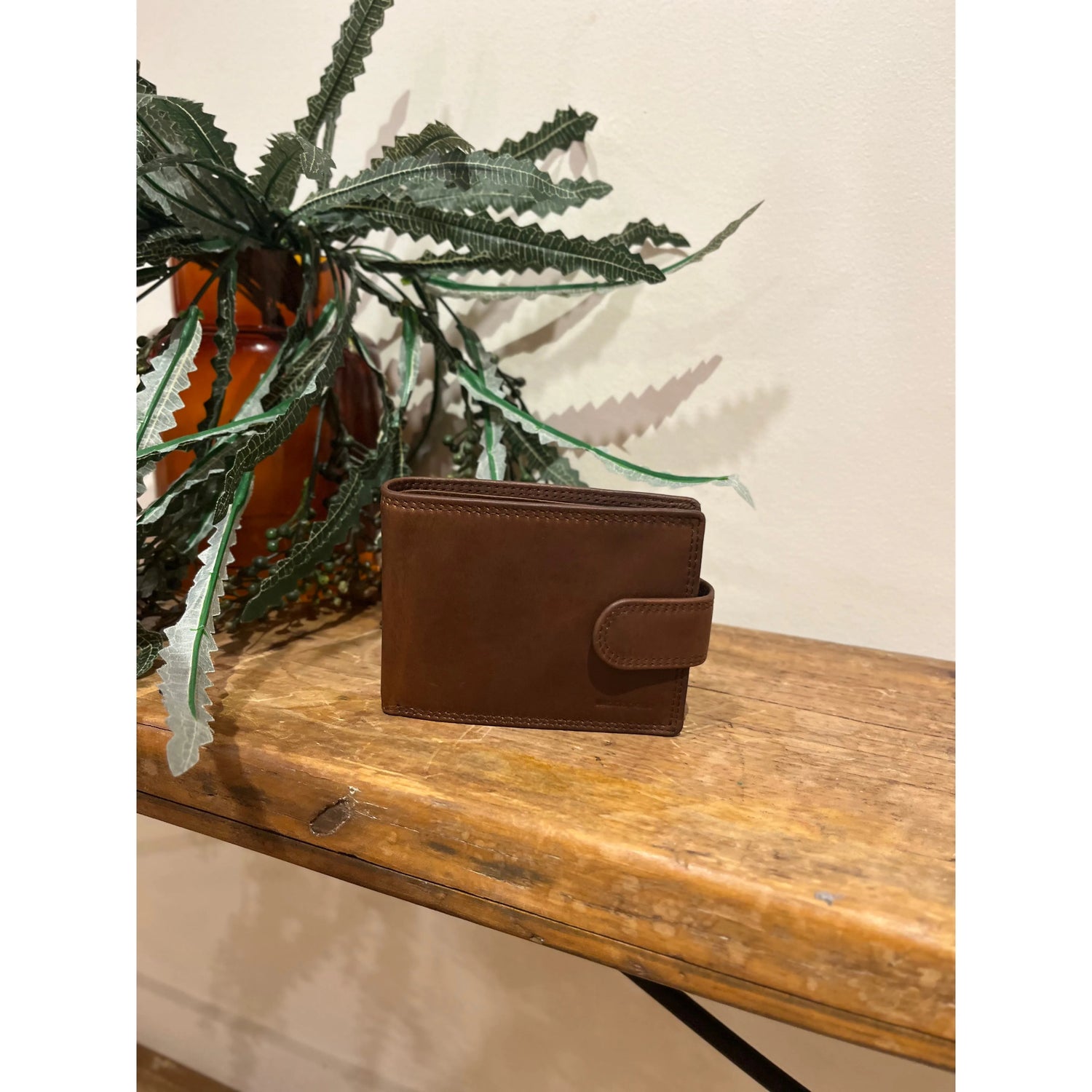 Cognac Plain Leather Wallet 