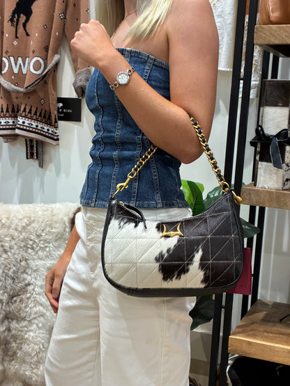 Joe Quilted Nappa Leather Bag - Black &amp; White Cowhide