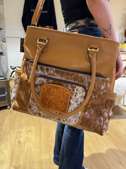 Cowhide and tooling leather nappy / Large Bag 