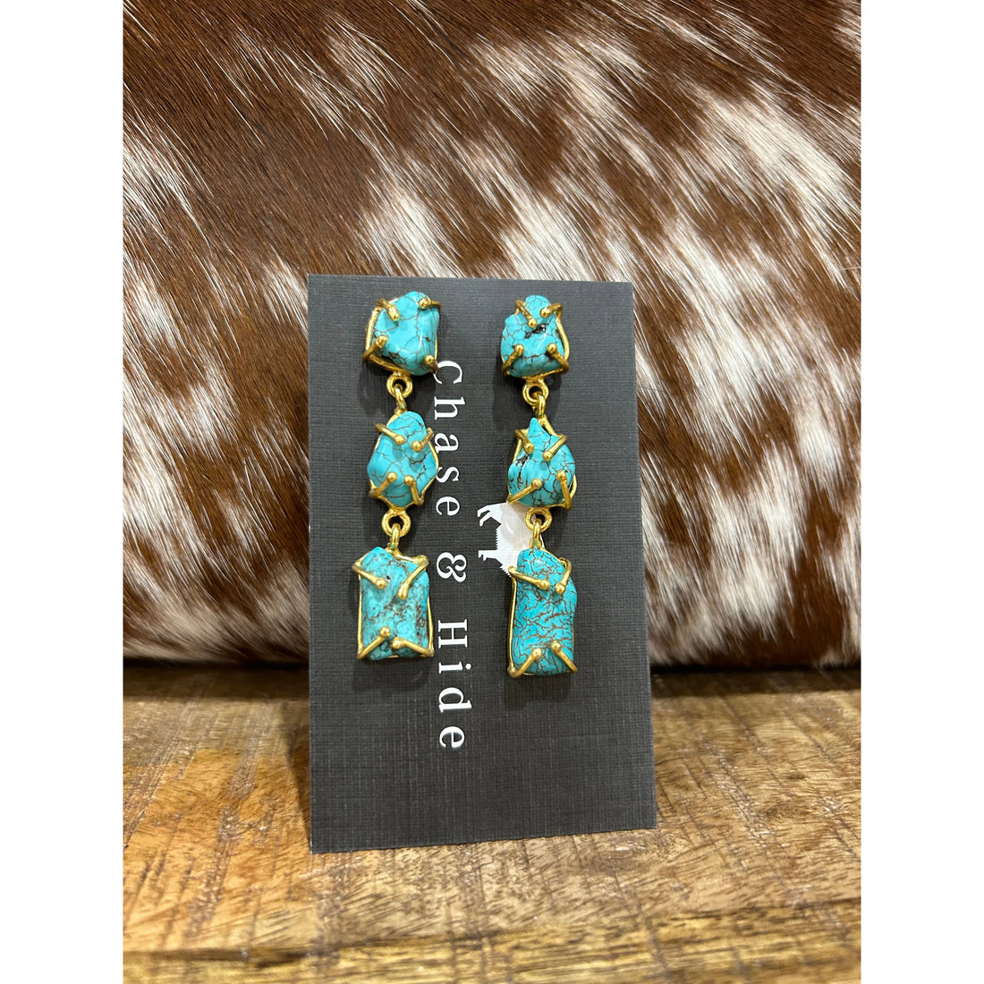 Turquoise and Gold Barred Drop Earrings 
