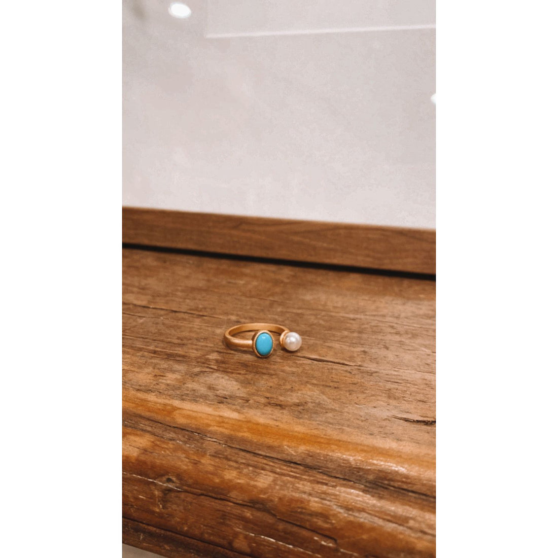 Turquoise and Pearl Gold Ring