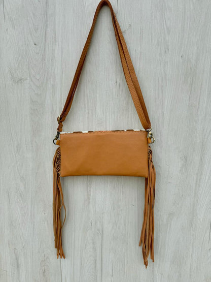 Hand Painted Tooling Leather Flap Cowhide Bag With Fringes – AB74