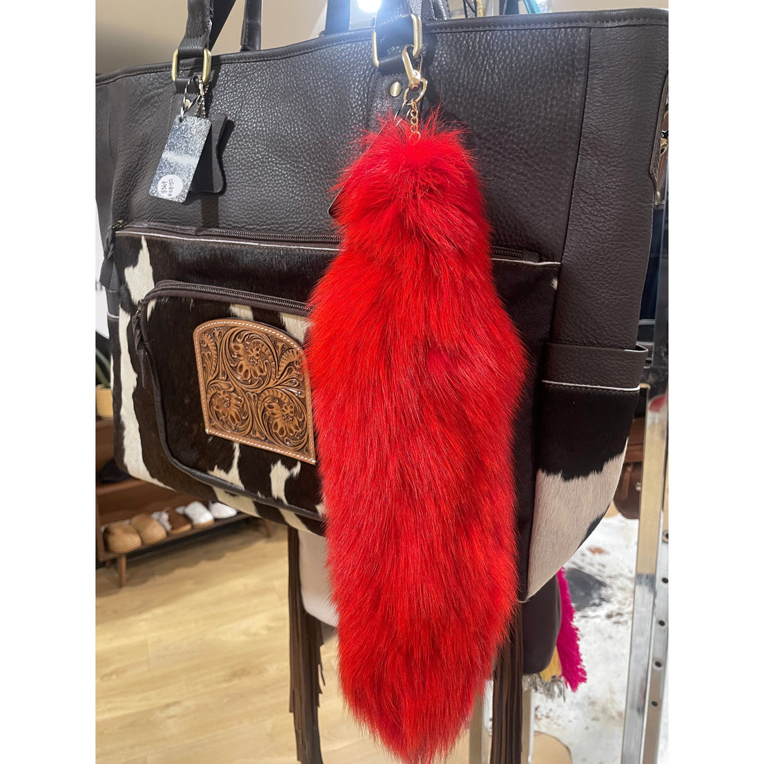 Red Fox Tail Keyring / keychain