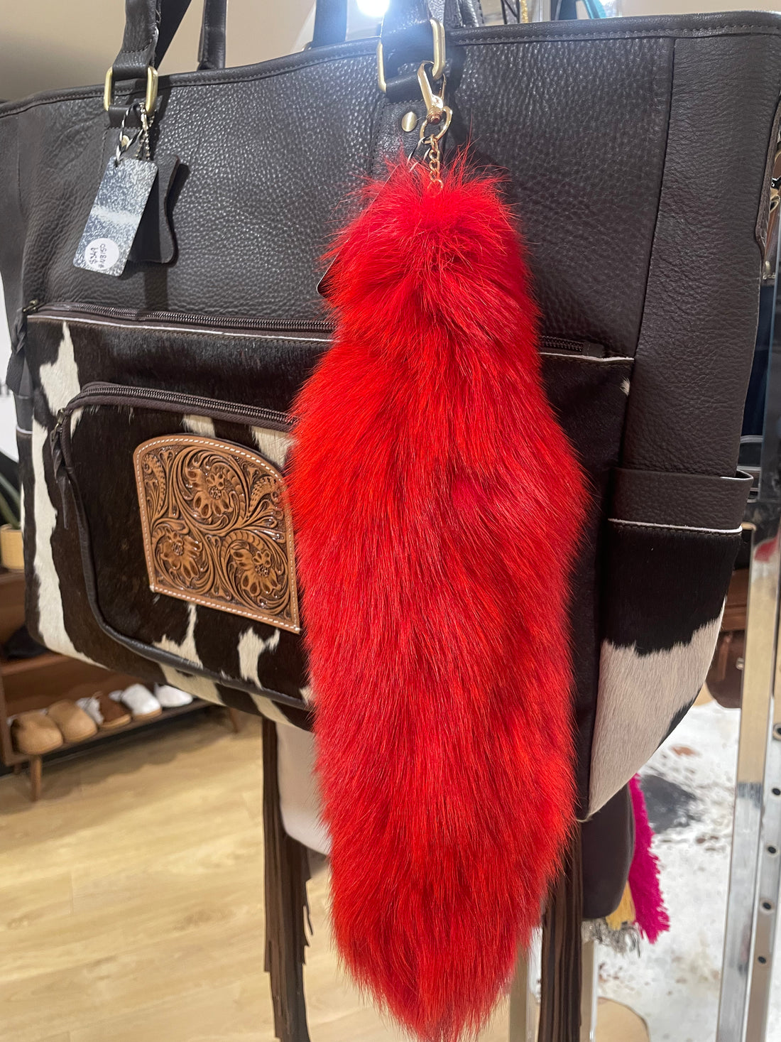 Red Fox Tail Keyring / keychain 