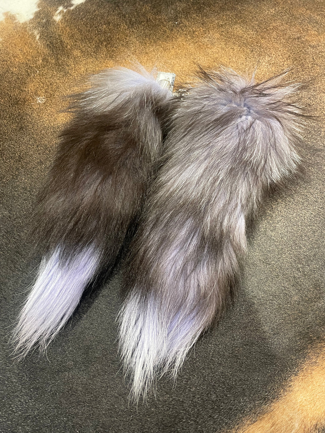 Blue/grey and black Fox Tail Keyring / keychain 