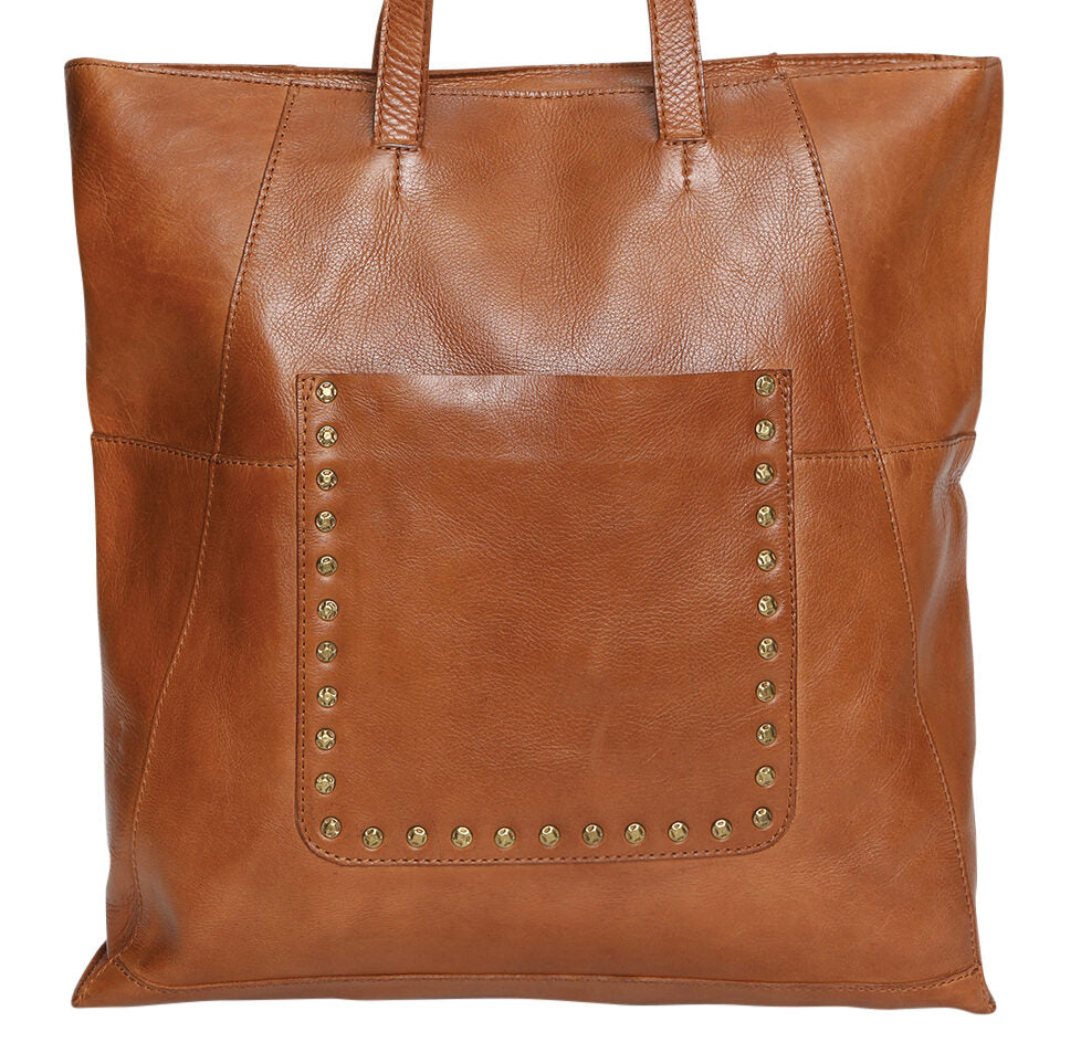 Tan Leather gold stud handbag  