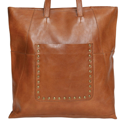 Tan Leather gold stud handbag  